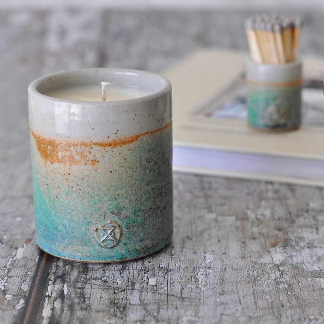 Scented Soy Wax Candle in Sea Green Hand Thrown Jar Jars Made by Hand ...