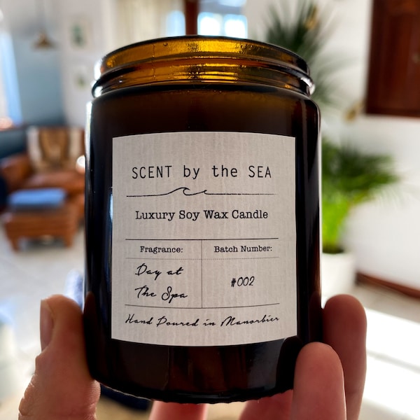 A Day at The Spa | Luxury Soy Wax Scented Candle in Apothecary Jar with Lid | Gift Boxed | Scent by the Sea | Lavander Essential Oil