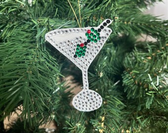 Dirty Martini Ornament | Dirty Martini Bag Charm | Olive Ornament | Martini with Olives | Bedazzled Ornament | Bedazzled Bag Charm