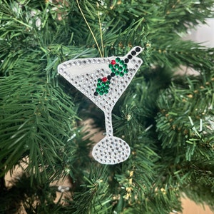 Dirty Martini Ornament | Dirty Martini Bag Charm | Olive Ornament | Martini with Olives | Bedazzled Ornament | Bedazzled Bag Charm