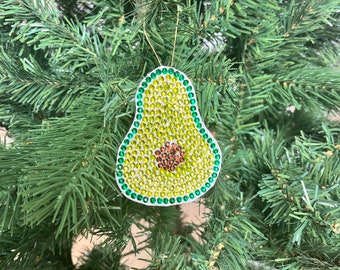 Avocado Ornament | Avocado Bag Charm | Bedazzled Ornament | Bedazzled Bag Charm