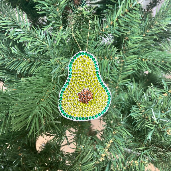 Avocado Ornament | Avocado Bag Charm | Bedazzled Ornament | Bedazzled Bag Charm