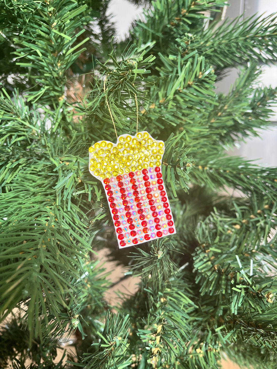 Popcorn Ornament Popcorn Bag Charm Bedazzled Ornament - Etsy