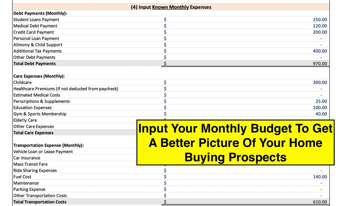 Home Buying Budget Template, How Much House Can I Afford A Calculator