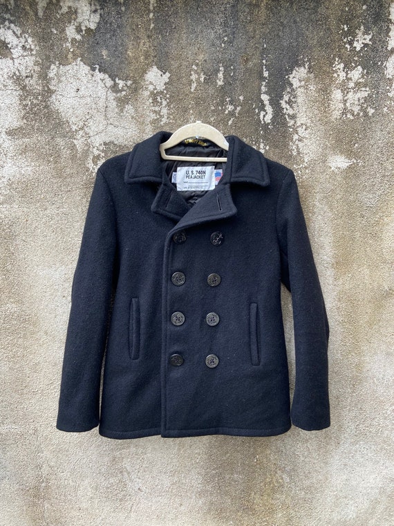 Vintage Schott Pea Jacket Navy US 740N Black Wool