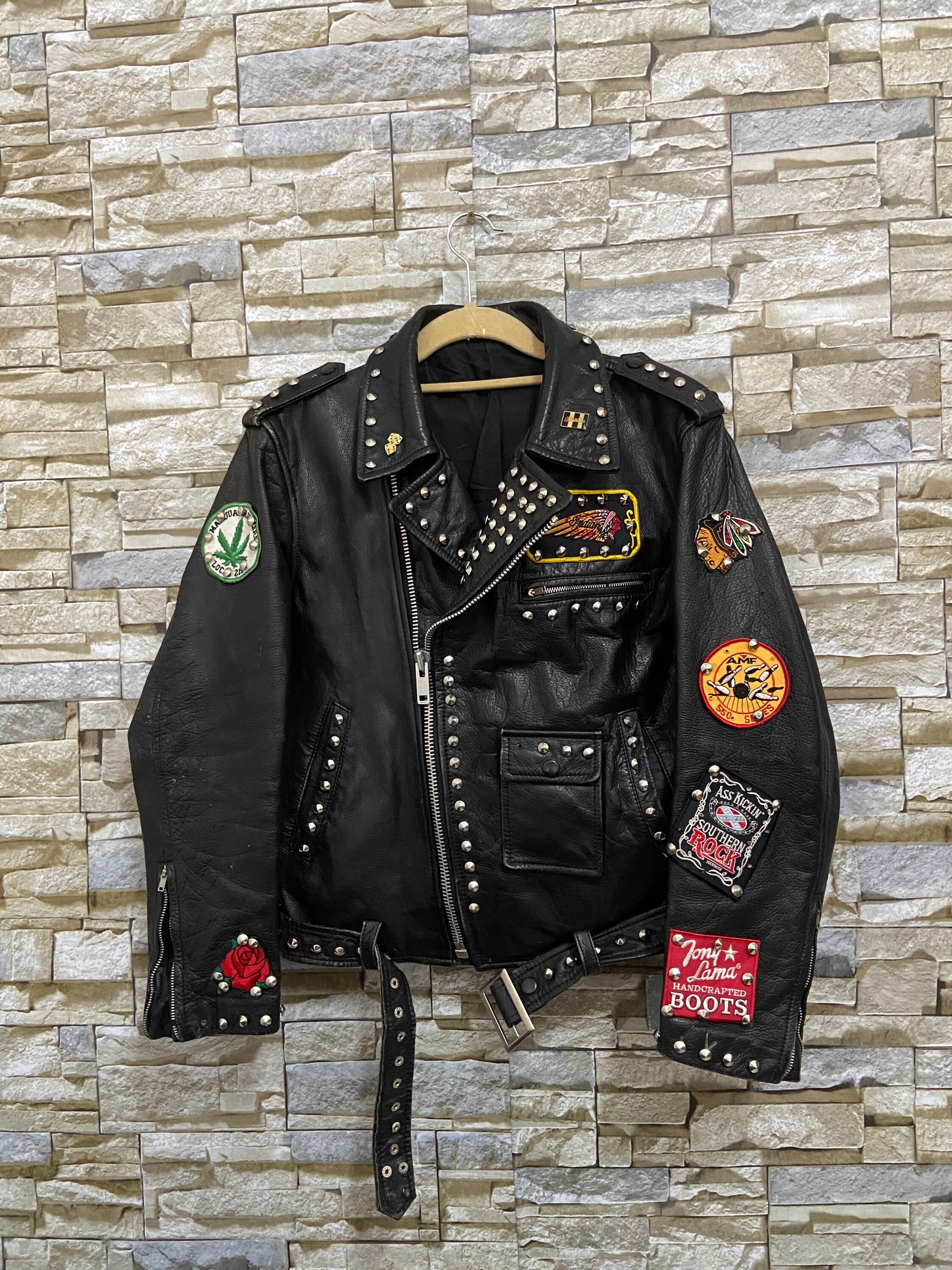 black leather punk jacket