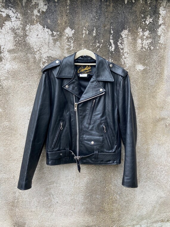 Vintage Cowhide Leather Jacket Black motorcycle Ja