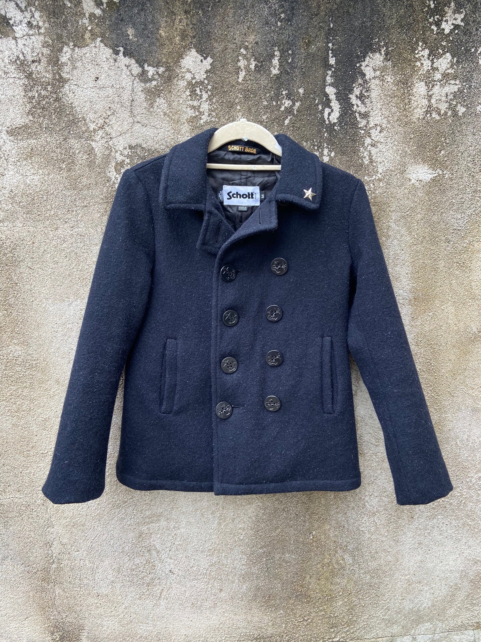Schott NYC Peacoat US Navy Blue Wool Jacket Size Medium Etsy