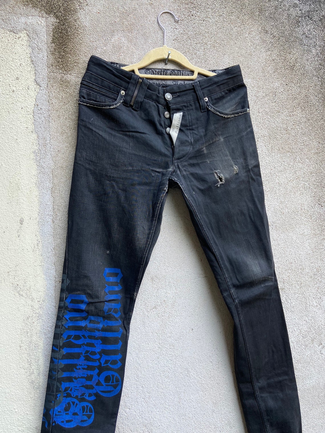 John Galliano Jeans Dior Black denim distressed Pants Made in Etsy
