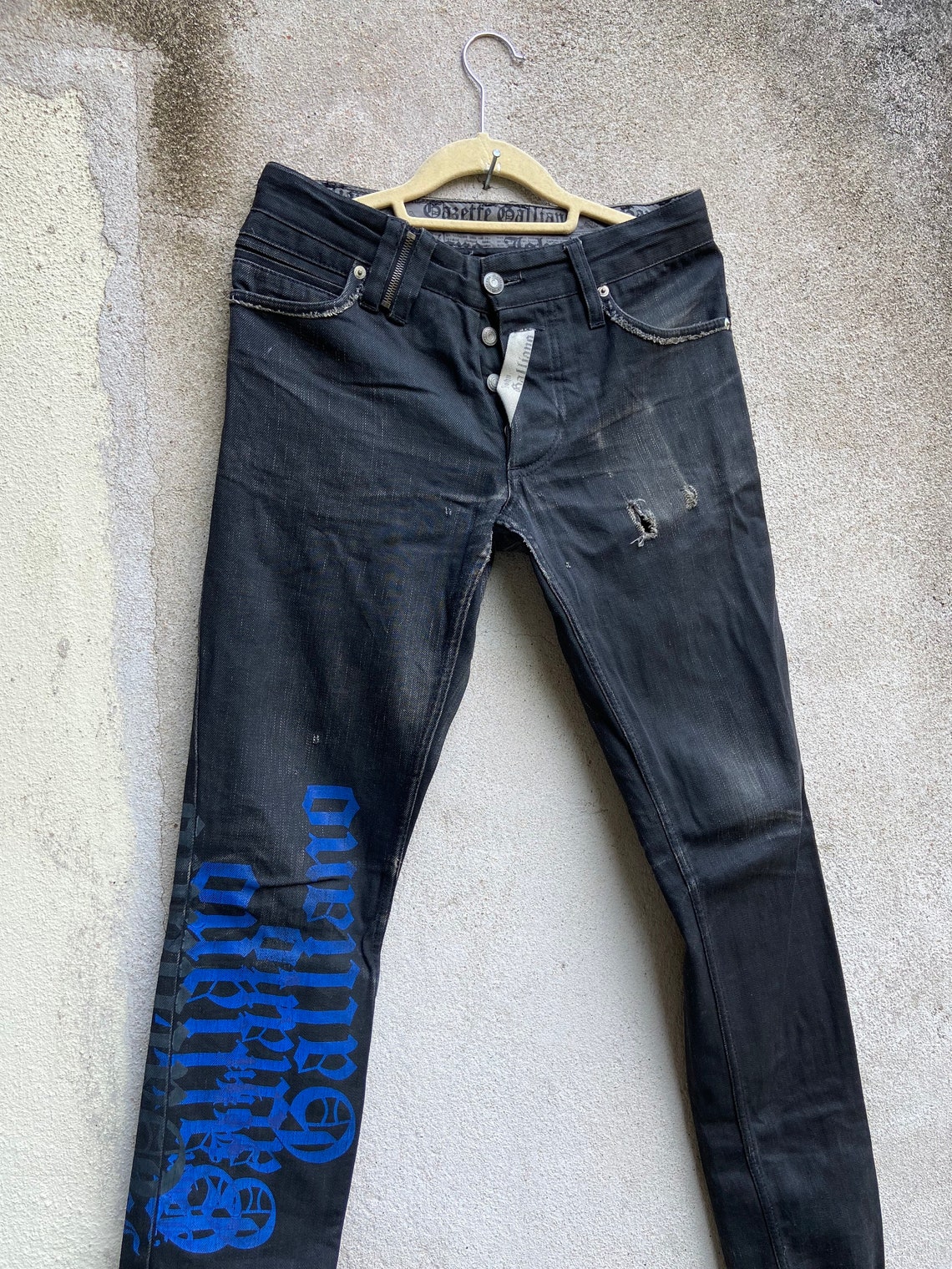 John Galliano Jeans Dior Black denim distressed Pants Made in | Etsy