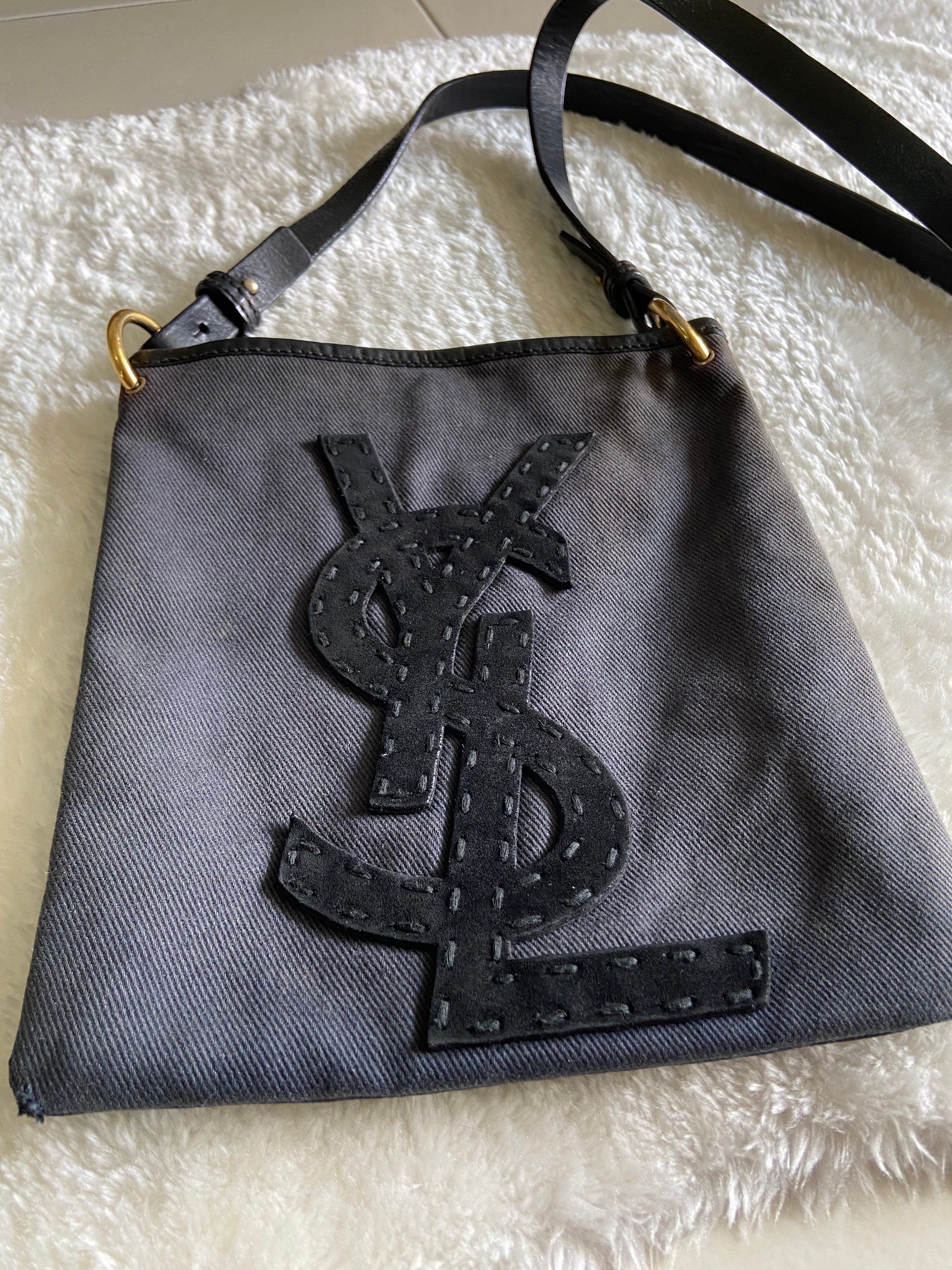 Yves Saint Laurent Bag Vintage YSL Leather Canvas Crossbody Etsy