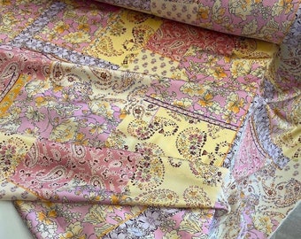 Pink floral and paisley print silky satin, fabric for dresses, blouses, robes