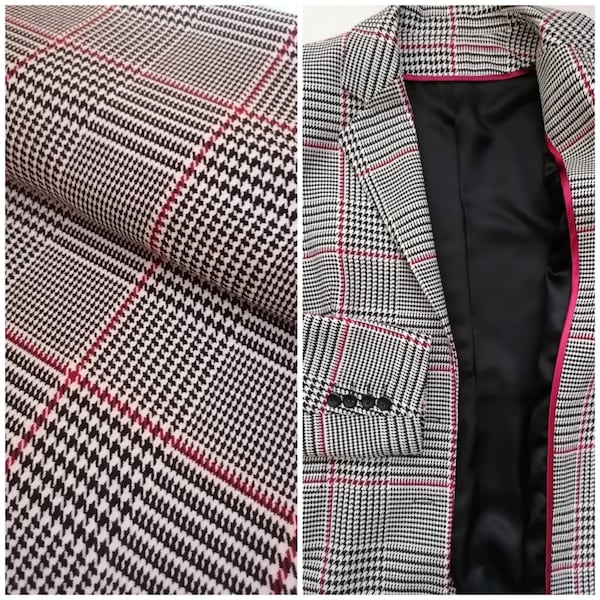 Checkered fabric with pied de poule pattern for jackets, fabric by the yard
