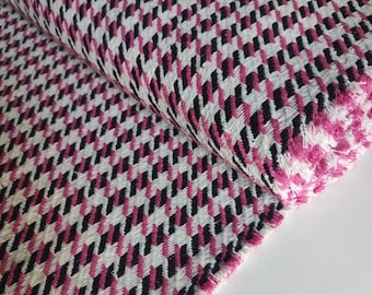 Tela clásica de tweed rosa con estampado de pata de gallo: Tela para prendas de mezcla de algodón cortada a medida