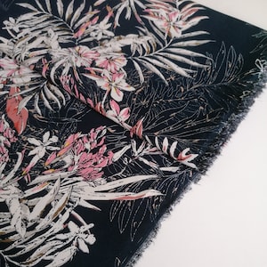 Floral Print Black Viscose Fabric: Lightweight Dressmaking Material