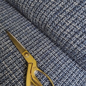 Blue and white cotton boucle fabric, classic tweed fabric, fabric by the yard