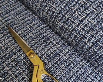 Blue and white cotton boucle fabric, classic tweed fabric, fabric by the yard