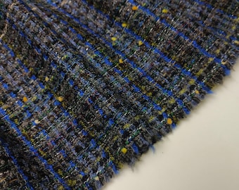 Couture Blauer und Grauer Tweed Boucle-Stoff, klassische italienische Bekleidungstextilien