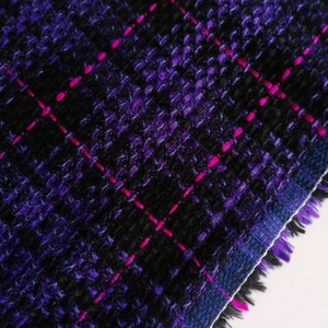 Last piece 1.5m!!Purple wool blend checkered tweed bouclé fabric for jackets