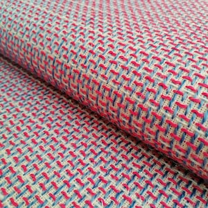 Pink and blue cotton blend bouclé fabric, tweed fabric, fabric by the yard