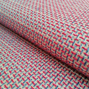 Pink and blue cotton blend boucle fabric, pink tweed fabric, fashion tweed, woven fabric, fabric by the yard