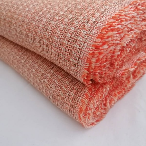Orange bouclé fabric, tweed fabric, fabric by the yard
