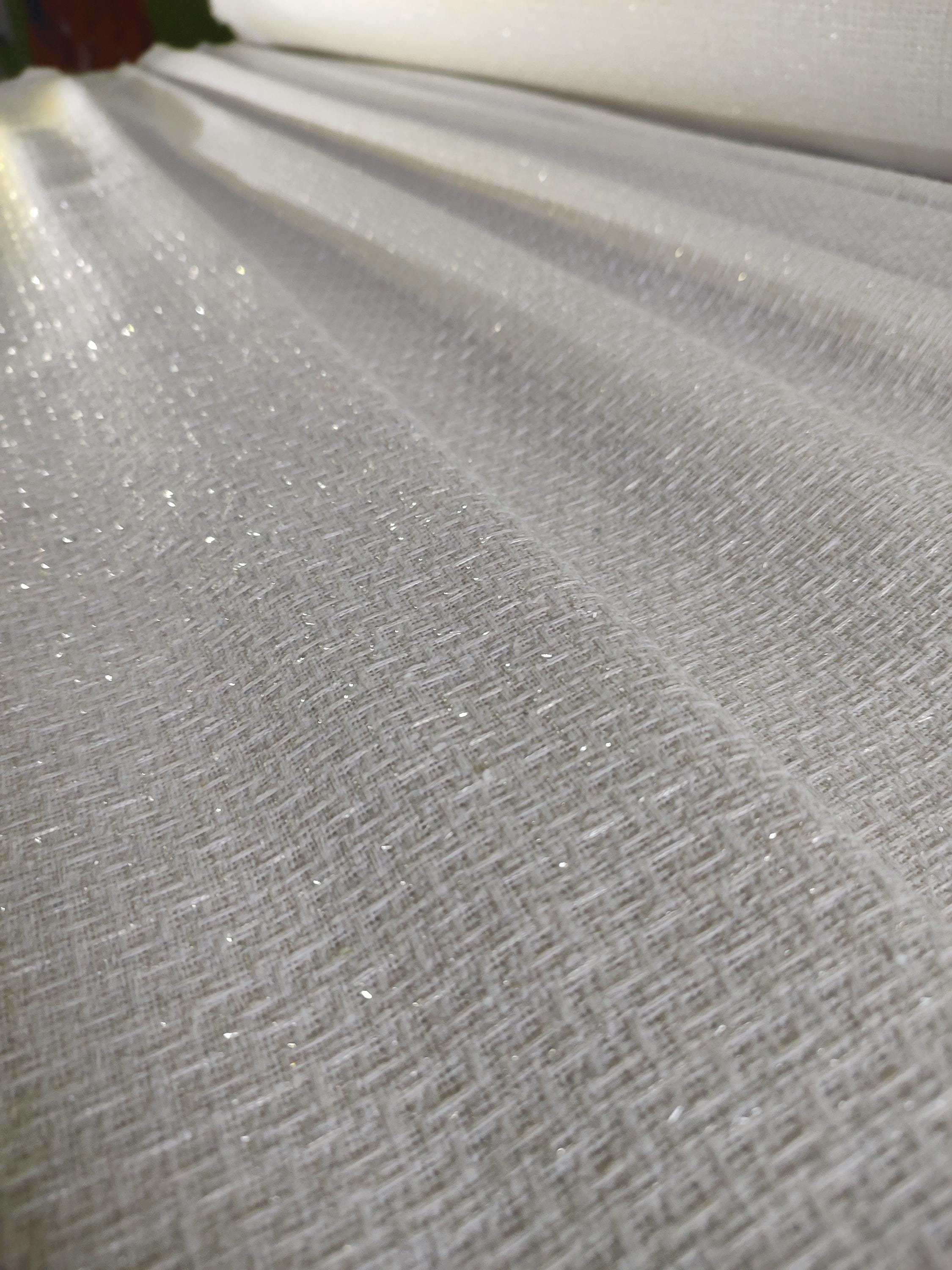 Off-white sparkling cotton boucle tweed fabric, light tweed fabric for jackets, skirts and dresses, fabric by the yard