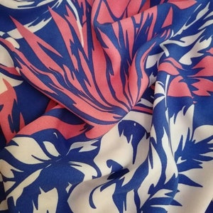 Pink and blue light viscose fabric with floral print by the yard, fabric for dresses and skirts, 100% viscose fabric