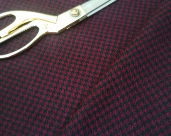 Vintage red 100% wool tweed fabric by the yard classic tweed with houndstooth print for jackets and suits, pied de poule pattern