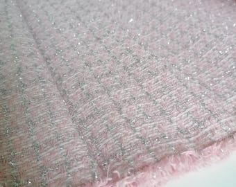 Blush pink tweed fabric, sparkling tweed boucle fabric, classic fabric for jackets by the yard