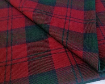 Classic wool red and green tartan print plaid fabric for jackets, suits, dresses, checkered tweed