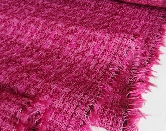 Pink tweed fabric, pink boucle fabric, classic fabric for jackets by the yard