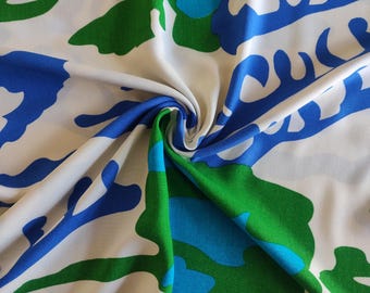 Abstract Green Blue Viscose Fabric: Drapey Print for Sewing