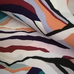 Colorful light viscose fabric with abstract print by the yard, fabric for dresses and skirts, 100% viscose fabric