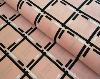 Blush pink plaid light viscose fabric by the yard, fabric for dresses and skirts, 100% viscose fabric