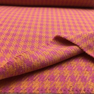 Pink and orange houndstooth fabric for coats and jackets, pied de poule pattern fabric, fabric by the yard