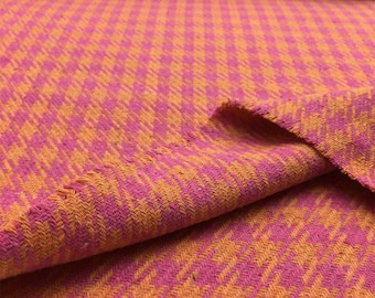 Pink and orange houndstooth fabric for coats and jackets, pied de poule pattern fabric, fabric by the yard