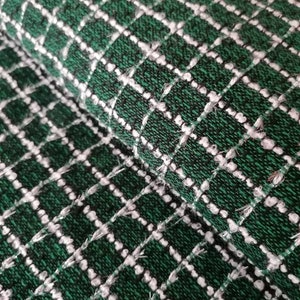 Green checkered bouclé fabric, tweed fabric, fabric by the yard