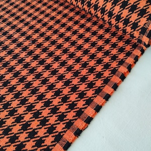 Orange black houndstooth tweed fabric for jackets, skirts, light coats, pied de poule pattern fabric, fabric by the yard