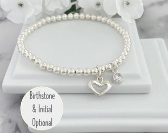 Sterling Silver Heart Bracelet, Open Heart Bracelet