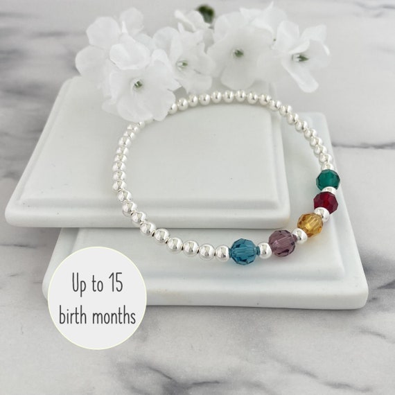 Sterling Silver Family Birthstone Bracelet, Personalised Birthday Gift