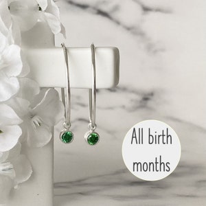 Sterling Silver Birthstone Earrings, Birthstone Hoop Earrings, May Birthstone Earrings, CZ Emerald Earrings, CZ Emerald Hoop Earrings