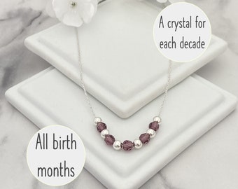 30th 40th 50th 60th 70th 80th 90th 100th Birthday Gift for Women, Sterling Silver Birthstone Necklace, Birthday Necklace, Gift for Her