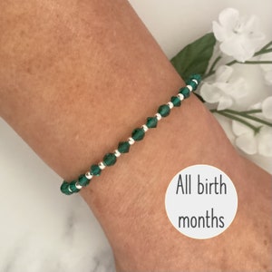 May Birthstone Bracelet, Sterling Silver Crystal Bracelet, Emerald Green Beads, May Birthday Bracelet, May Birthday Gift