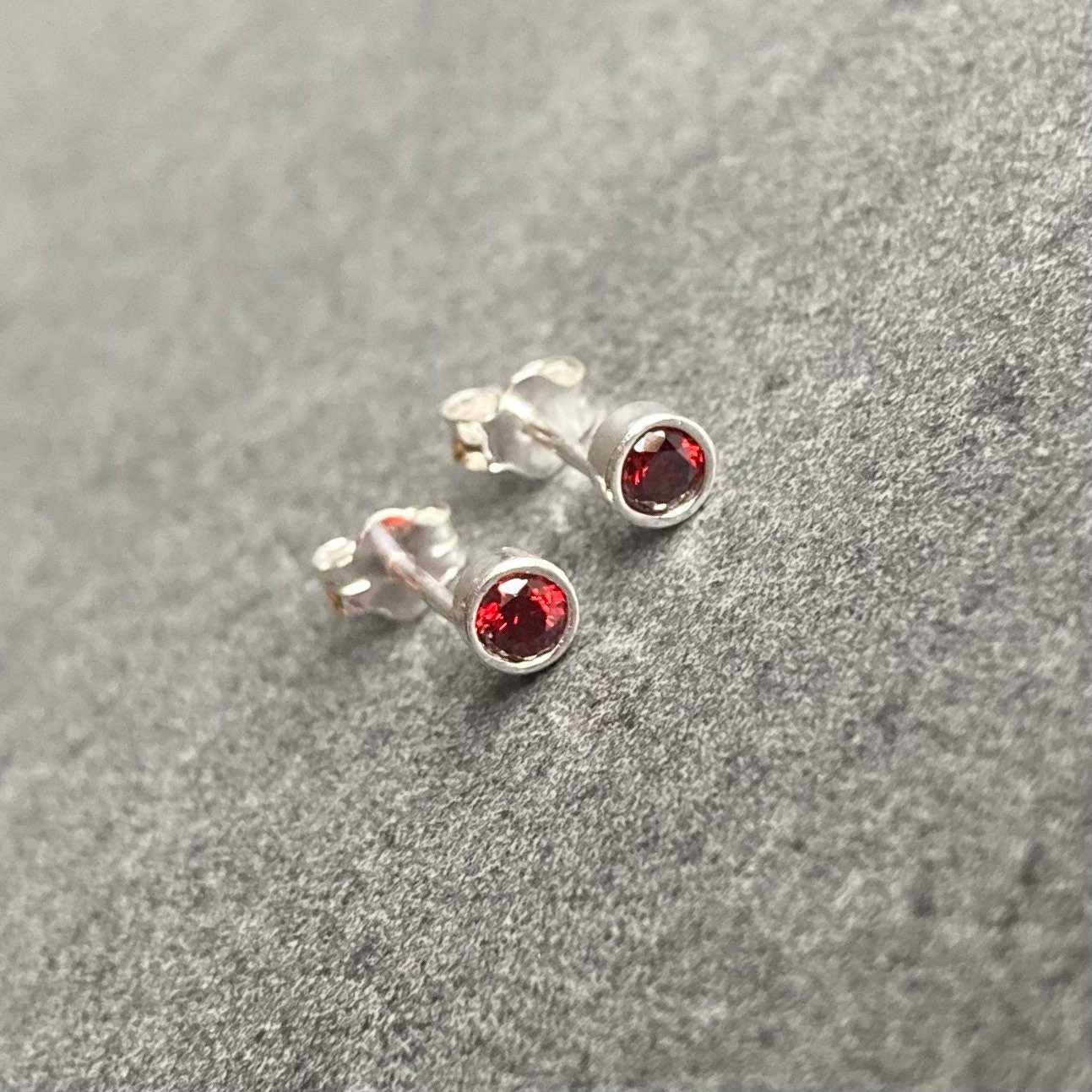 Ruby Stud Earrings Sterling Silver Stud Earrings Cubic | Etsy