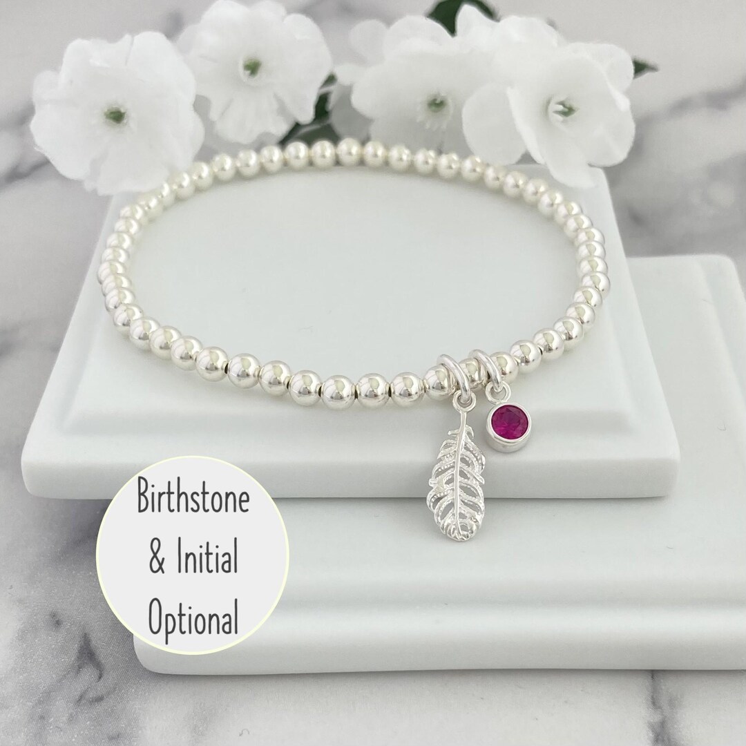 Sterling Silver Feather Bracelet, Memorial Jewellery, Optional
