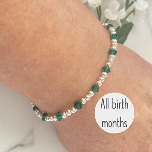 Sterling Silver Birthstone Bracelet, Emerald Bracelet, May Birthday Gift for Her, May Birthstone, May Bracelet, Stretch