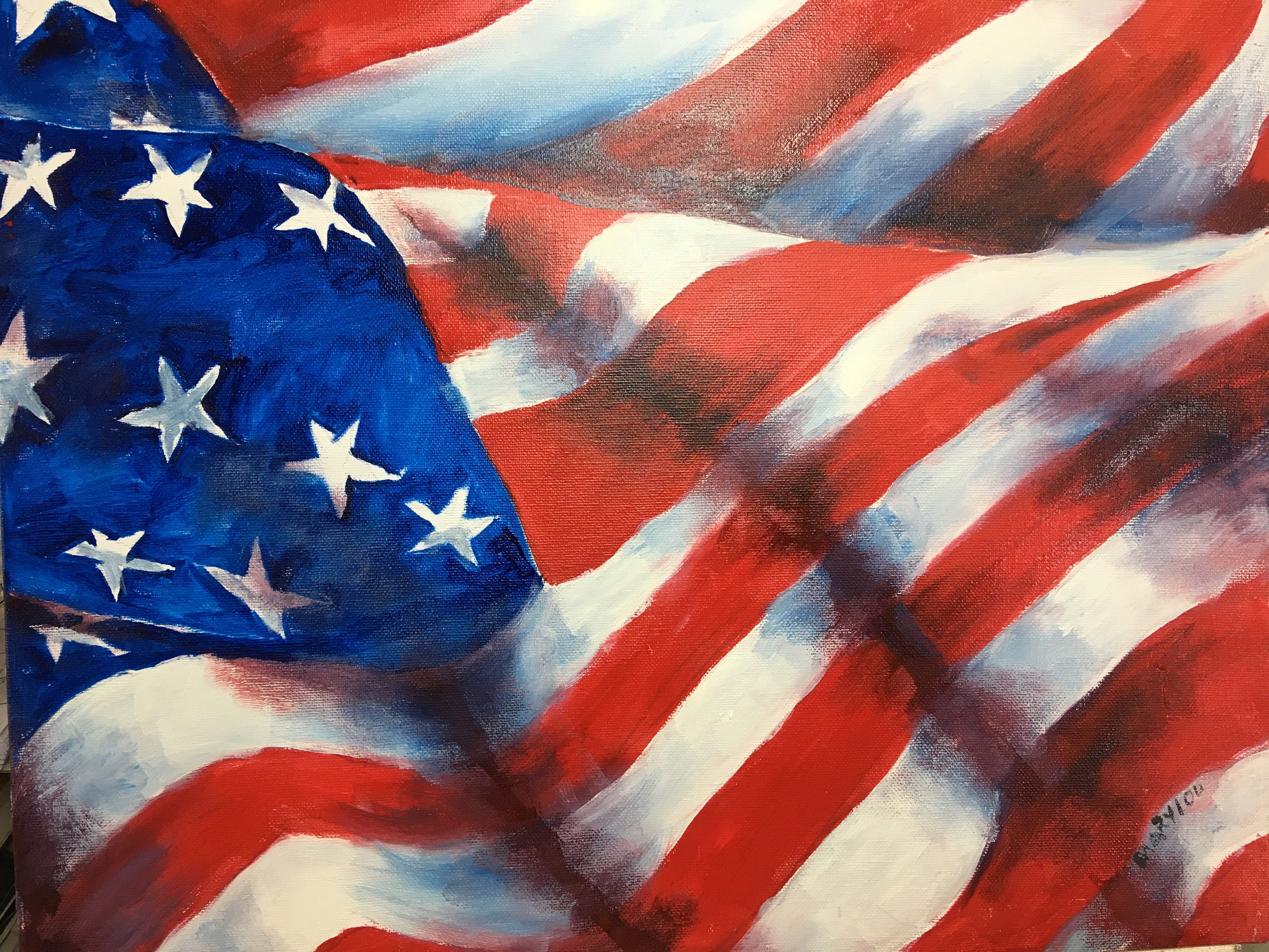 American Flag Painting oil acrylic mixed media red white blue Etsy