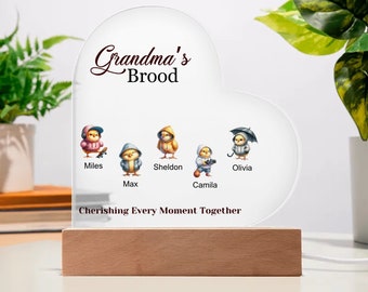 Personalisierte Herz Acryl | Muttertagsgeschenk | GrandKids Names auf Herz Acryl | Personalisiertes Geschenk für sie | Geschenke für Sie | Oma Geschenk