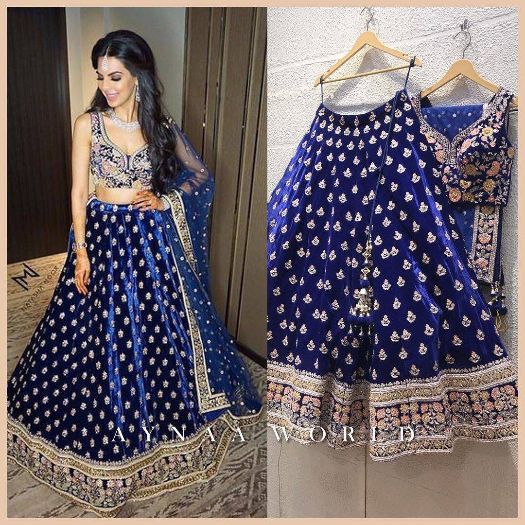 Royal blue velvet lehenga Clearance